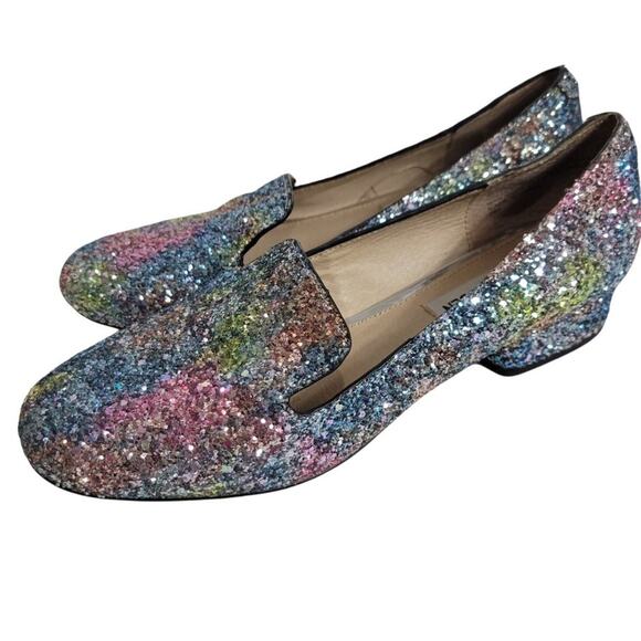 Steve Madden Sparkle Loafers Flats Jean Rainbow Glitter Leather Slip On Size 6 - Picture 9 of 14